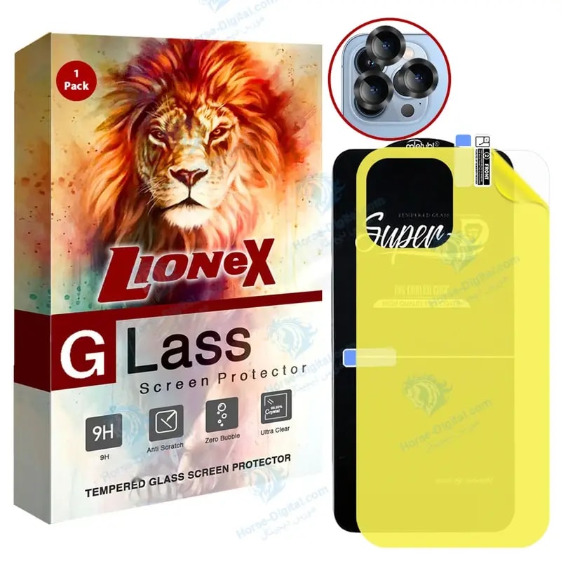 محافظ صفحه نمایش لایونکس مدل 2SNR مناسب برای گوشی موبایل اپل iPhone 13 Pro Max به همراه محافظ پشت گوشی و محافظ لنز دوربین خرید